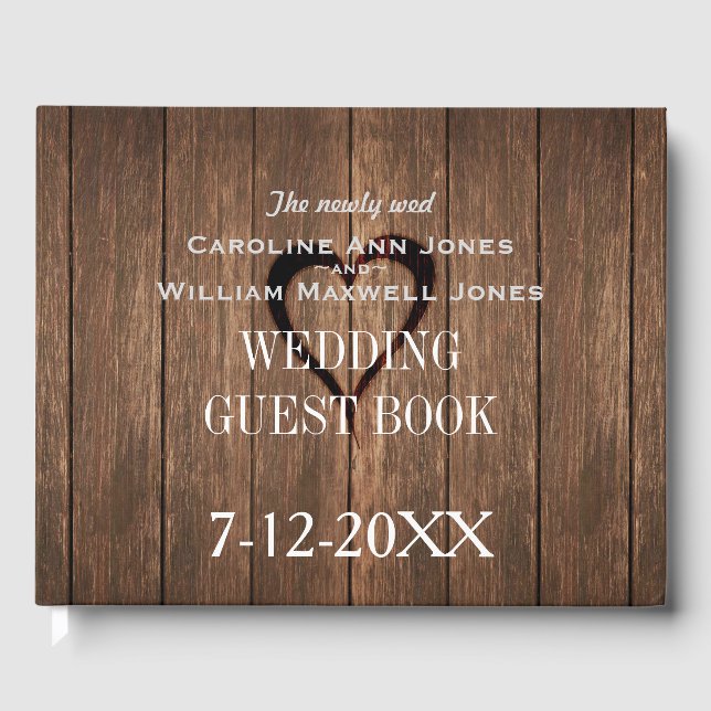 Libro de invitados Rustic Wood and Engravt Heart (Anverso)