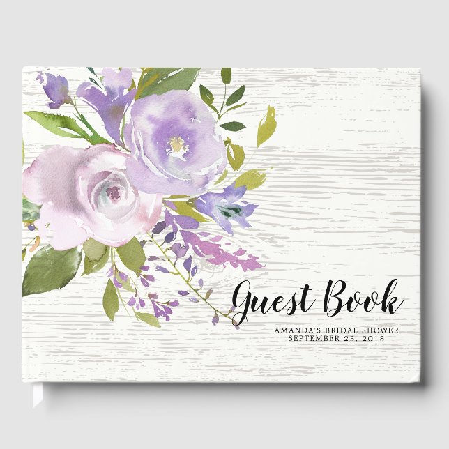 Libro de invitados Rustic Wood Floral Baby Bridal  (Anverso)