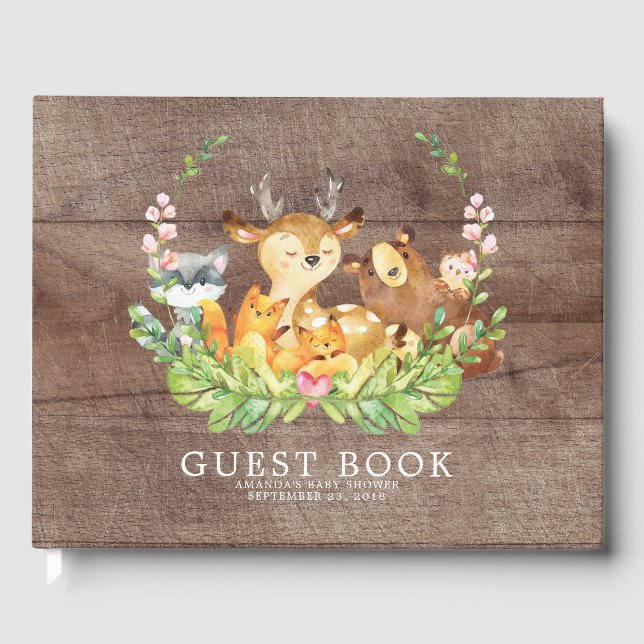 Libro de invitados Rustic Woodland Baby Shower (Anverso)