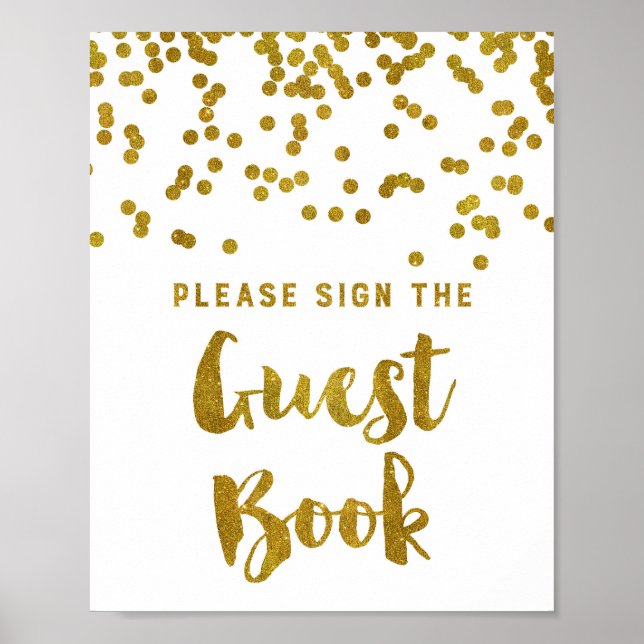 Libro de Invitados Señal de Boda Confeti Dorado (Frente)