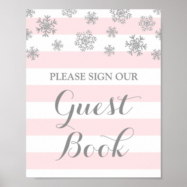 Libro de Invitados Señal Plateado Nieve Rayas Rosa (Frente)