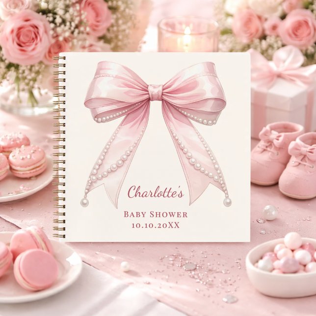 Libro de invitados Shower de bebé lazo rosa perlas (Subido por el creador)