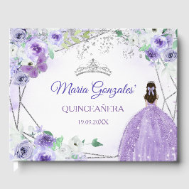 Libro de invitados Silver & Purple Floral Quinceañ