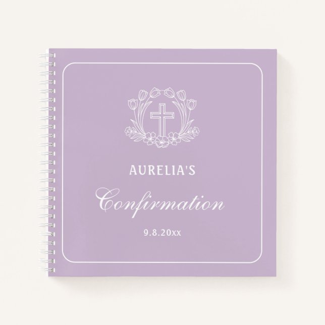Libro de invitados Simple Floral Cross Lilac Confi (Anverso)