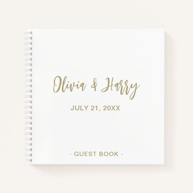 Libro de invitados simple y elegante | Blanco dora (Anverso)