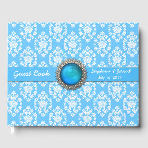 Libro de invitados Sky Blue Floral Damask Custom W
