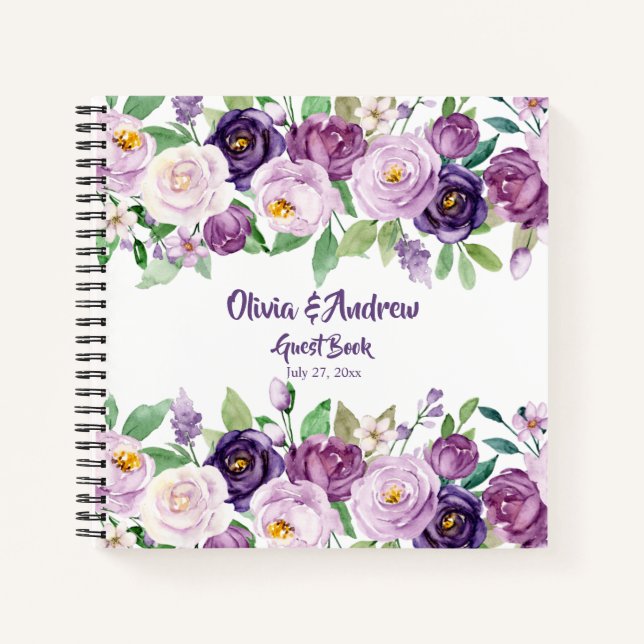 Libro de invitados sobre acuarela morada y lavanda (Anverso)