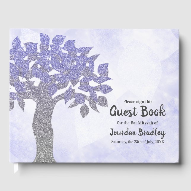 Libro de invitados sobre árboles de Purpurina azul (Anverso)
