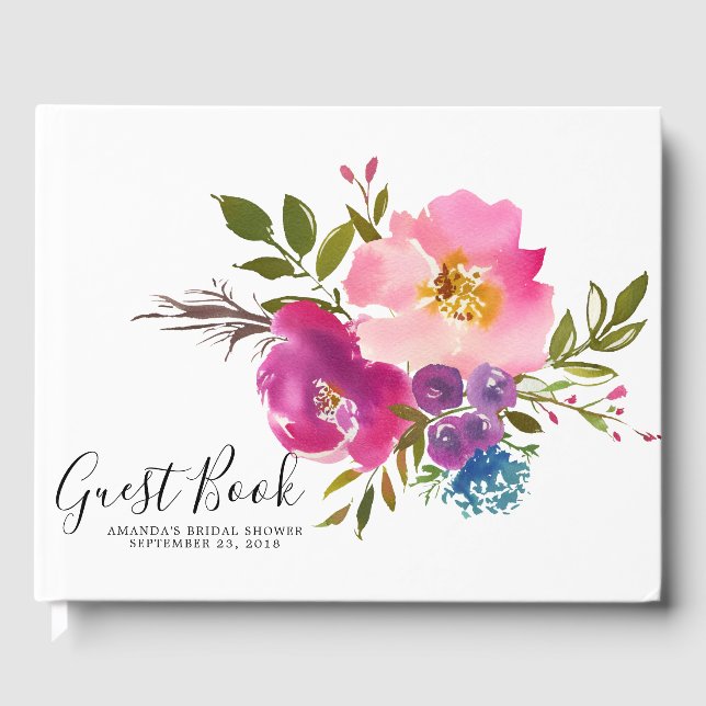 Libro de invitados sobre ducha de novia con flores (Anverso)