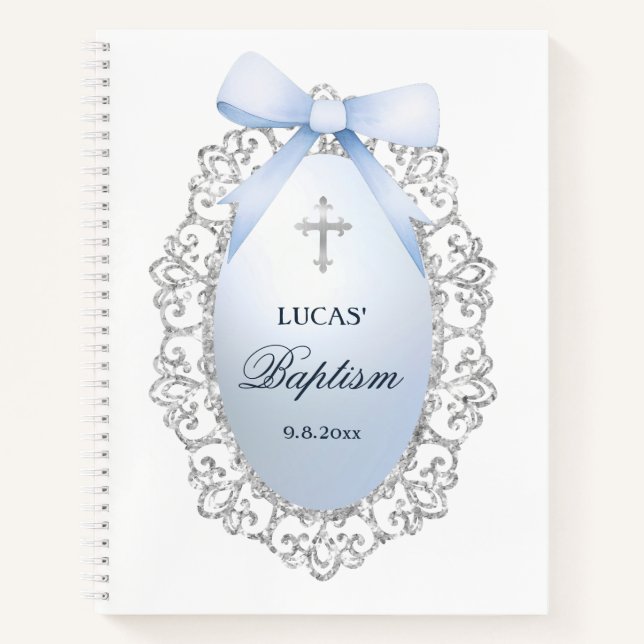 Libro de invitados sobre el bautismo de color azul (Anverso)