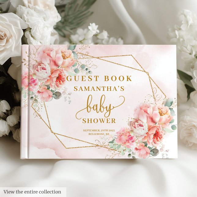 Libro de invitados sobre la ducha de bebé de oro r (Stylish blush pink gold baby shower guest book)