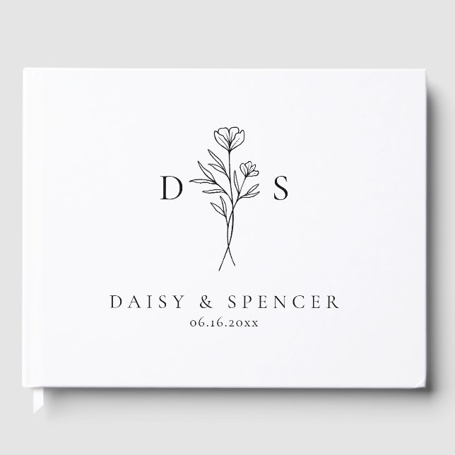 Libro de invitados sobre Monograma Floral Simple B (Anverso)