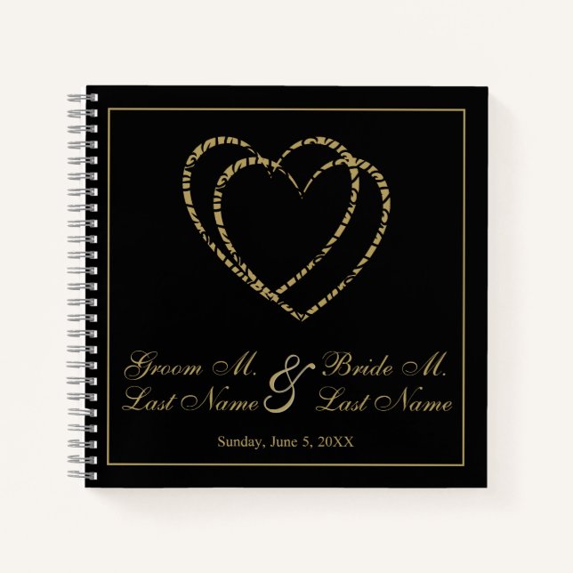Libro de invitados sobre oro y Boda negro personal (Anverso)