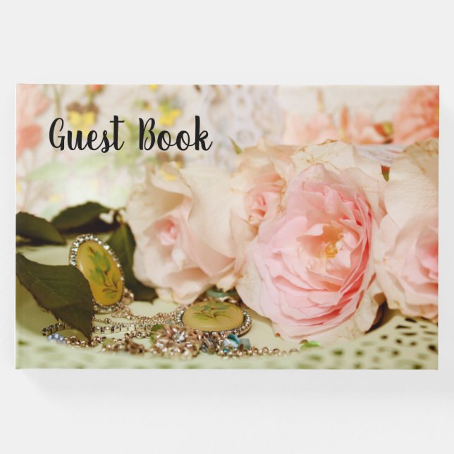 Libro de invitados sobre rosa y Bonito de joyas (Anverso)