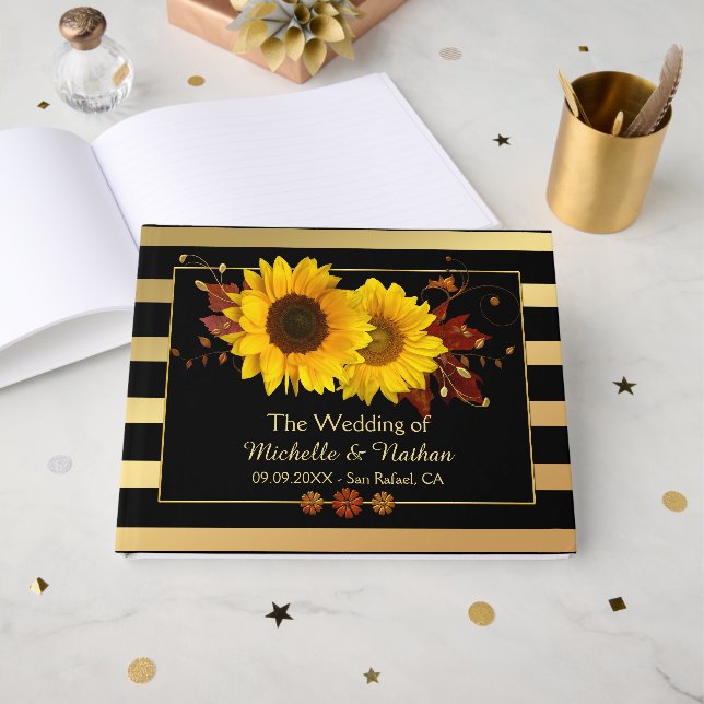 Libro de invitados Sunflowers Gold Strin Boda (Anverso Abierto)