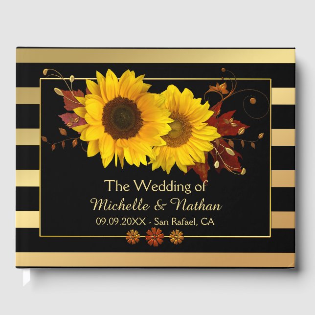 Libro de invitados Sunflowers Gold Strin Boda (Anverso)