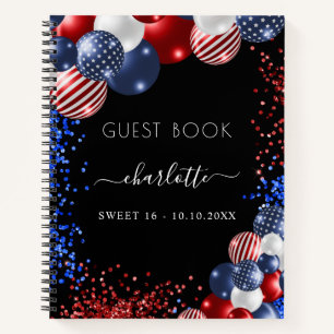 Libro de invitados Sweet 16 azul blanco rojo patri