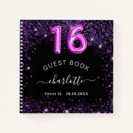 Libro de invitados Sweet 16 black morple purpurina