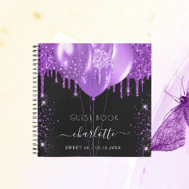 Libro de invitados Sweet 16 black morple purpurina