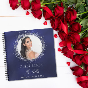 Libro de invitados Sweet 16 foto de plata azul mar