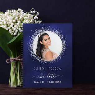 Libro de invitados Sweet 16 foto de plata azul mar