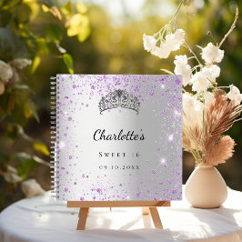 Libro de invitados Sweet 16 purpurina de lavanda p