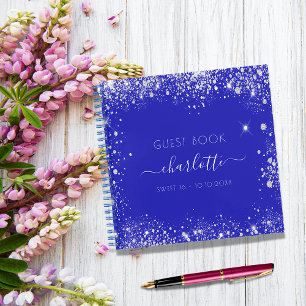 Libro de invitados Sweet 16 royal blue silver purp