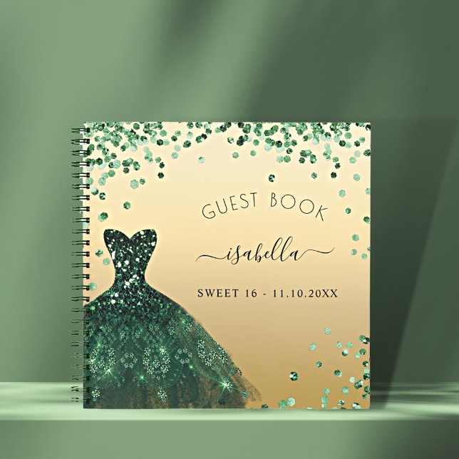 Libro de invitados Sweet 16 vestido de oro verde e (Subido por el creador)