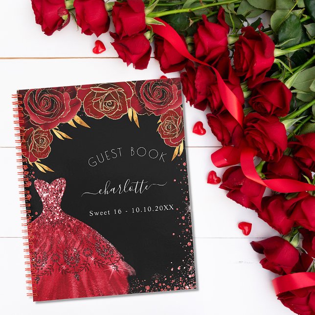 Libro de invitados Sweet 16 vestido purpurina rojo (Subido por el creador)