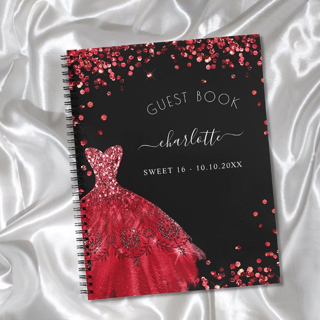 Libro de invitados Sweet 16 vestido purpurina rojo (Subido por el creador)