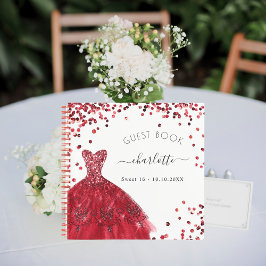 Libro de invitados Sweet 16 vestido rojo blanco pu