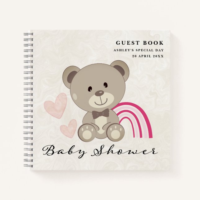 Libro de invitados Teddy Bear Baby Shower (Rosa) (Anverso)