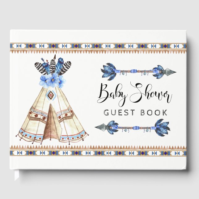 Libro de invitados tribal de Baby Shower Teepee Bo (Anverso)