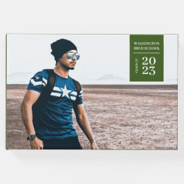 Libro de invitados verde de graduación de la pesta