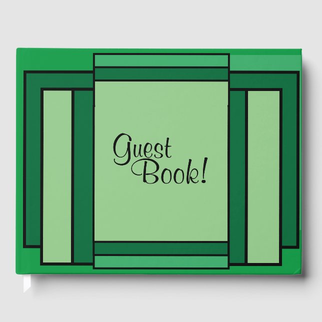 Libro de invitados verde geométrico Art Deco (Anverso)