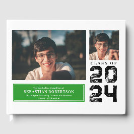Libro de invitados verde y blanco de la Escuela de