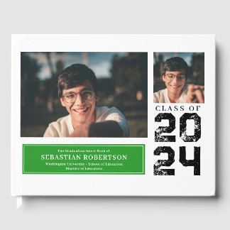 Libro de invitados verde y blanco de la Escuela de