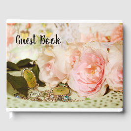 Libro de invitados vintage bonito de rosa rosa y j