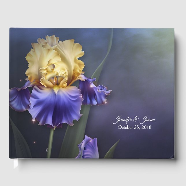 Libro de invitados Violet and Yellow Iris Boda (Anverso)