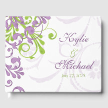 Libro de invitados Violet Purple Lime Green Floral