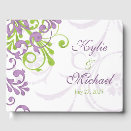 Libro de invitados Violet Purple Lime Green Floral