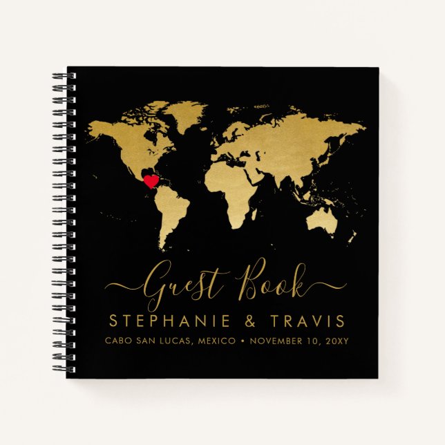 Libro de invitados World Map Heart Destination (Anverso)