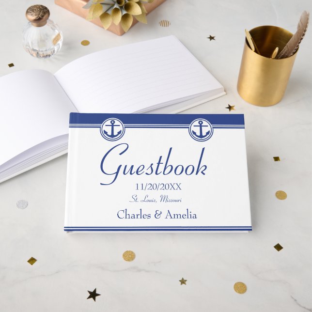 Libro de la boda del Día de la Anclaje Náutico Azu (Anverso Abierto)