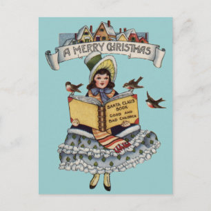 Libro de niña vintage y Papá Noel de Navidad