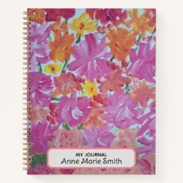 Libro de notas personalizadas de la floral rosada