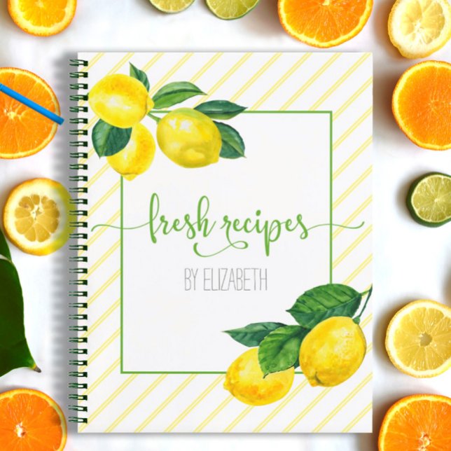 Libro de recetas, acuarela de limón de país, rayas (Subido por el creador)