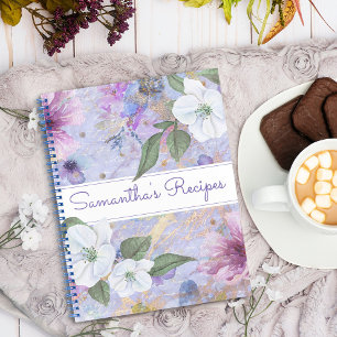 Libro de recetas, acuarela floral púrpura vintage