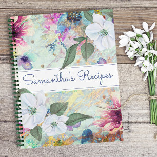 Libro de recetas, acuarela floral vintage