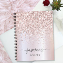 Libro de Recetas Brillantes Glam Rosa Dorado Nombr