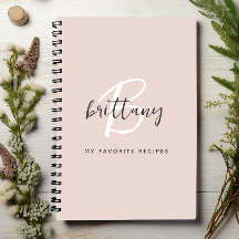 Libro de Recetas con Monograma en Blanco y Gris Ru